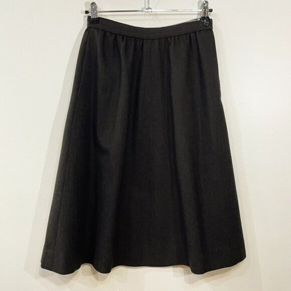 Vintage 100% Wool Pinstripe Full Midi Skirt Charcoal tag 9-10, 2 fit
